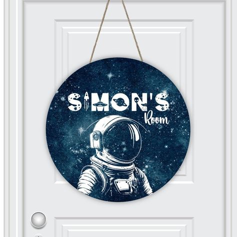 Blue Space Background, Space Door, Round Bedroom, Space Names, Adventure Signs, Bedroom Door Signs, Personalized Bedroom, College Bedroom, Astronaut Design