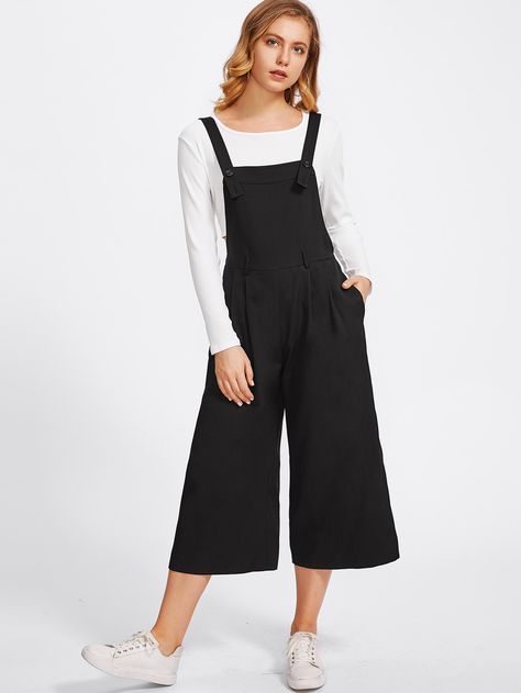 Shop Buttoned Strap Elastic Waist Culotte Jumpsuit online. SheIn offers Buttoned Strap Elastic Waist Culotte Jumpsuit & more to fit your fashionable needs. Denim Jumper Pants, Pinafore Jumpsuit, Blouse And Pants, Embellished Jumpsuit, Jumper Pants, Sophisticated Casual, Trendy Jumpsuit, Jeans Street Style, Denim Jumper