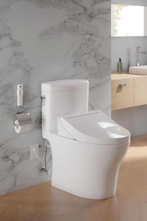 Our Aquia C5 + WASHLET delivers high-technology electronic bidet capabilities while seamlessly enhancing any bathroom design. Toto Bidet, Bathroom Technology, Wooden Toilet Seats, Toto Washlet, Future Bedroom, Elongated Toilet Seat, Bathroom Inspiration Modern, Smart Toilet, Wall Hung Toilet