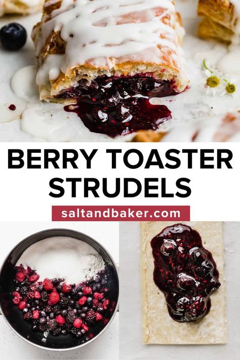 Toaster Strudel Recipe, Berry Strudel, Triple Berry Jam, Homemade Toaster Strudel, Spring Dessert Ideas, Breakfast Danish, Almond Glaze, Toaster Strudel, Poptart Recipe