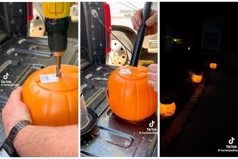 Solar Light Diy, Best Concrete Paint, Halloween Solar Lights, Plastic Pumpkins Bucket, Spooky Diy, Solar Lights Diy, Secret Hiding Places, Small Bathroom Colors, Solar Path Lights