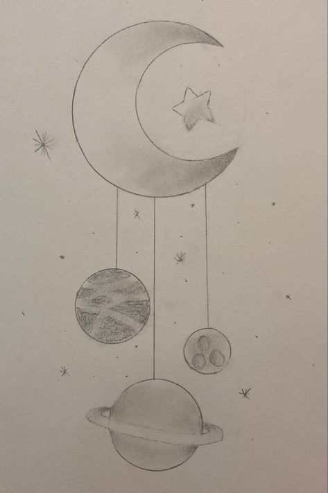 2023 Drawing Number, Aesthetic Planets Drawing, Moon And Planets Drawing, Moon Cute Drawing, Drawing Ideas Easy Moon And Stars, Co Nakreslit Easy, The Moon Drawing Easy, Easy Moon Drawing, Indie Moon Drawing