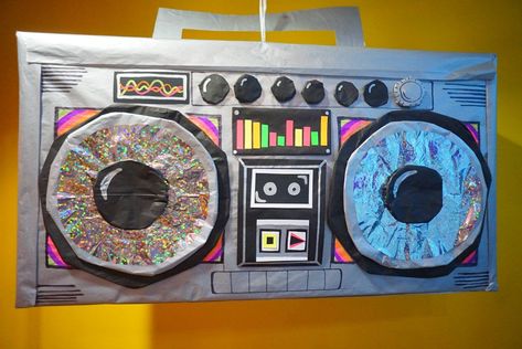 Boombox Pinata, 80s Party Decor, Aesthetic Presentation, Box Centerpiece, Glow Birthday Party, 80s Theme Party, 50th Bday, Glow Birthday, 80s Theme