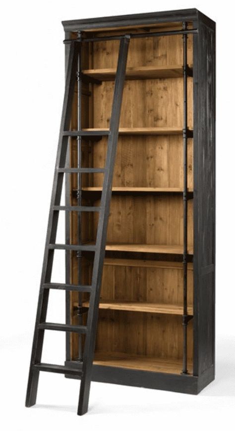 Bookshelf With Ladder, Bookcase With Ladder, Reclaimed Wood Bookcase, Library Ladder, Reclaimed Doors, Library Bookcase, Library Wall, Library Room, Interior Shelves