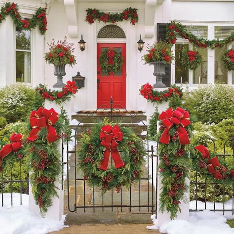 Outdoor wreaths on house