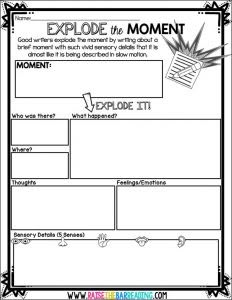 How I Teach Explode the Moment Writing - Raise the Bar Reading 6th Grade Writing Activities, Narrative Writing 4th Grade, Grade 5 Writing, Writing 3rd Grade, Fictional Narrative Writing, 5th Grade Writing Prompts, How To Teach Writing, Raise The Bar Reading, 5th Grade Writing