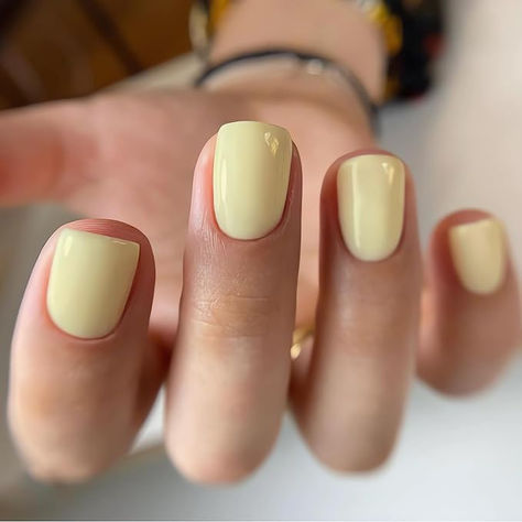 Light Yellow Fake Nails Pure Color Short Fake Nail Tips, perfect for spring! #nails #nailart #trendingnails #fashion2024 #yellownails #shortnails #affiliate #pastelnails #easternails #summernails #squarenails Nails One Color, Press Nails, Yellow Nail, Short Fake Nails, Nails Yellow, Short Gel Nails, Glue Stick, Nails For Women, Summer Nails Colors