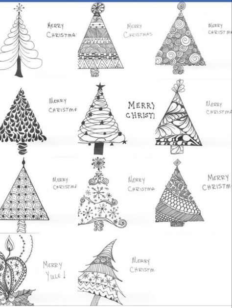 Easy Zentangle Patterns, Tree Doodle, Zen Doodle Patterns, Zen Doodle Art, Christmas Tree Art, Christmas Doodles, Mandala Art Lesson, Tangle Art, Christmas Card Crafts