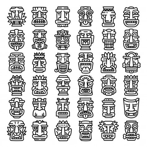 Tiki Idol Drawing, Aztec Totem, Totem Tiki, Tiki Tattoo, Tiki Faces, Tiki Statues, Tiki Totem, Tiki Art, Mayan Art