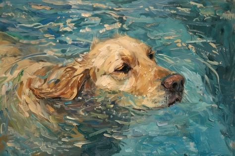 Dog swimming in pool painting dog animal. | premium image by rawpixel.com / pimmymecute Dog Swimming Illustration, Retriever Illustration, Golden Retriever Illustration, Pool Painting, Golden Retriever Painting, Dog Swimming Pools, Swimming Photos, Pool Paint, Golden Retriever Art