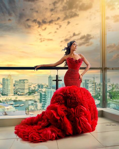 Want to Make a Statement in Red at Your Reception? See This Red Wedding Dress Black Women, Red Bride Dress, Wedding Dress Black Women, Dress For Black Women, Red Bride, Dress Black Women, Igbo Bride, Wedding Dress Black, Reception Bride