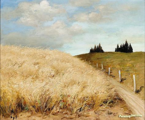 Wheat Field Artwork by Marcel Dyf Hand-painted and Art Prints on canvas for sale,you can custom the size and frame How To Draw Poppies, Draw Poppies, Wheat Farming, Watercolors Landscapes, Famous Landscape Paintings, Sunrise Drawing, Field Artwork, Bo Fransson, Autumn Abstract