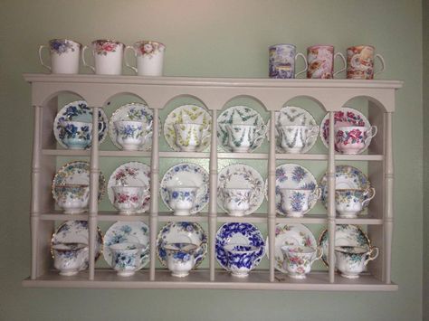 Tea Cup Rack! Teacup Shelf, Teacup Display, Shelves In Kitchen, Tea Cup Display, Cup Display, Bigger House, Tea Display, Cup Rack, Plates And Cups