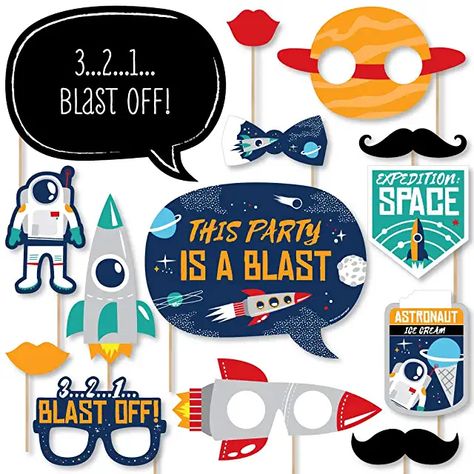 Rocket Ship Party, Outer Space Baby Shower, Birthday Party Photo Booth, Funny Photo Booth, Space Party Decorations, Diy Photo Booth Props, Party Photo Booth Props, Space Theme Party, Outer Space Party