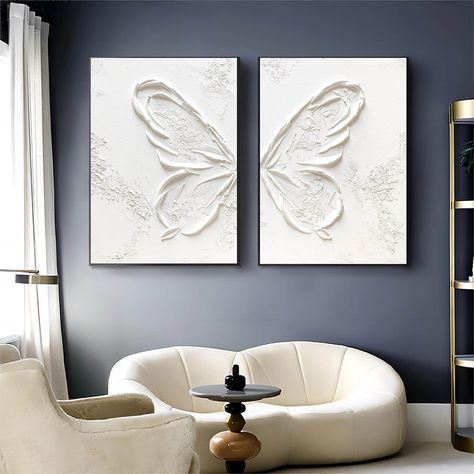 Large Plaster Wall Art, Minimalistic Painting, Painting Set Of 2, Art Atelier, Minimalist Artist, Butterfly Artwork, Wabi Sabi Wall Art, Plaster Wall Art, Plaster Art