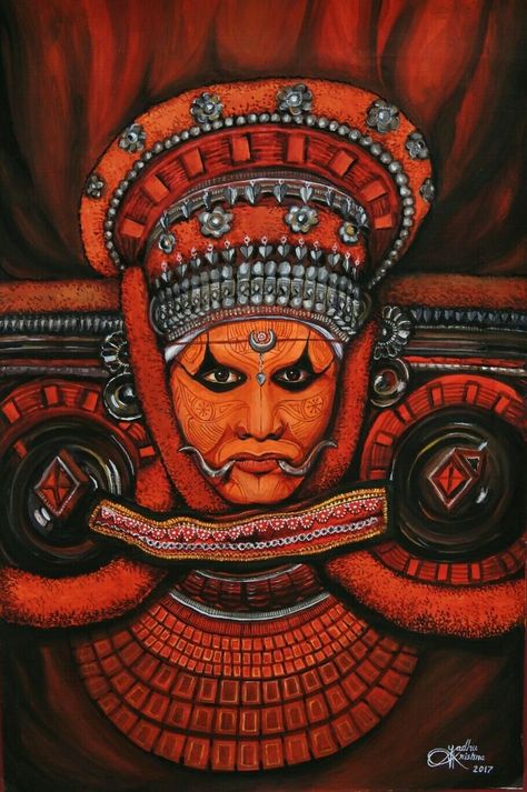 Kathakali And Theyyam Drawing, Pooram Kerala Painting, Theyyam Mural Painting, Kadhakali Paintings On Canvas, Muthappan Theyyam Painting, Muthappan Drawing, Kadhakali Paintings, Theyyam Wallpaper, Theyyam Paintings