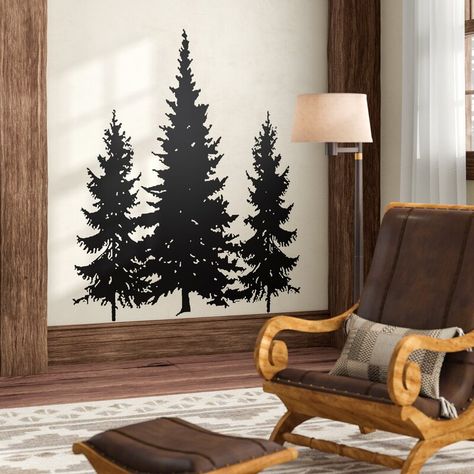 Dos Palos Pine Evergreen Trees Wall Decal Family Mural, Mountain Bathroom, Pine Tree Wall, Wall Transfers, Boarding Facility, Pine Tree Silhouette, Tree Mural, Tree Decals, Tree Wall Decal