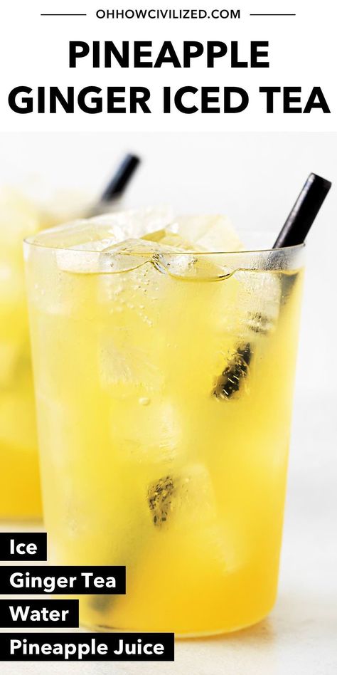 A hint of sweetness and a gingery kick make this 4-ingredient pineapple ginger iced tea a delicious drink for any occasion. #icedtearecipes #pineapplegingericedtea #fruitdrinks #icedtea Flavored Iced Tea Recipes, Ginger Iced Tea, Healthy Teas Recipes, Pineapple Ginger, Healthy Juice Drinks, Tea Drink Recipes, Drink Recipes Nonalcoholic, Iced Tea Recipes, Refreshing Drinks Recipes