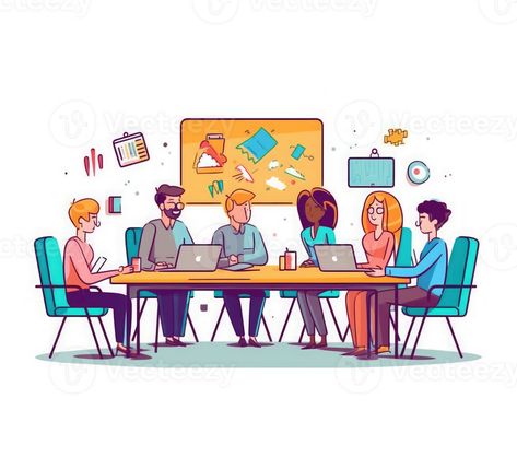 A group of professionals working together at a table or using digital collaboration and communication tools to efficiently manage project . AI Generated Collaboration Illustration, Digital Communication, Communication Tools, Digital Tools, Working Together, A Group, Free Png, Professions, A Table