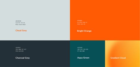 Twopeaks: Branding & Webdesign on Behance Brand Colour Palette Visual Identity, Business Color Palette Brand Design, Web Design Color Palette, Force Shield, Cloud Architecture, Orange Web, Black Branding, Brand Identity Colors, Paint Board