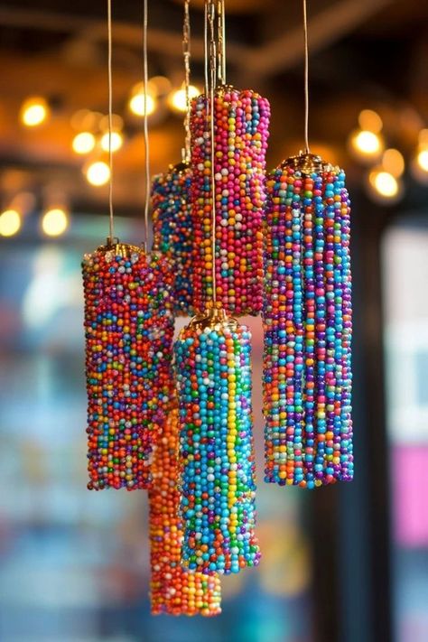 "Illuminate your home with a beautiful DIY Beaded Chandelier! 💡✨ #DIYHomeDecor #BeadedChandelier #LightingDesign" Diy Beaded Chandelier, Diy Mirror Decor, Glassware Display, Friendship Bracelets Designs, Diy Chandelier, Beaded Chandelier, Beaded Curtains, Diy Mirror, Lighting Inspiration