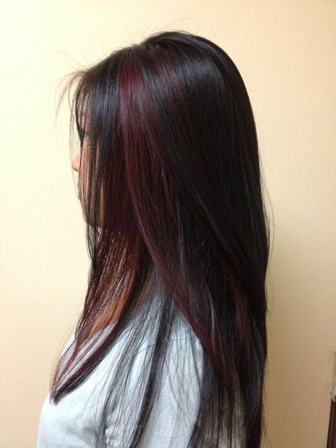 Highlight Hair Ideas, Skunk Hair, Highlight Hair, Black Red Hair, Wine Hair, Red Hair Inspo, Hair Tint, Hair Streaks, Dyed Hair Inspiration