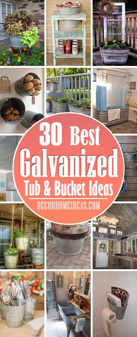 30 Fantastic Reused and Repurposed Galvanized Tub and Bucket Ideas | Decor Home Ideas Bucket Decor Ideas, Galvanized Bucket Decor, Metal Bucket Ideas, Galvanized Containers, Metal Wash Tub, Galvanized Wash Tub, Tin Tub, Bucket Decor, Upcycled Decor