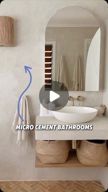 Cement Walls Bathroom, Micro Cement Bathroom Ideas, Micro Cement Vanity, No Tile Bathroom, Cement Bathrooms, Micro Concrete Bathroom, Micro Cement Wall, Cemcrete Bathroom, Cement Bathroom Ideas