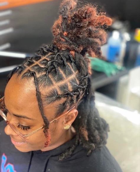 Shorts Locs Styles, Short Locs Hairstyles Half Up Half Down, Cute Short Dread Hairstyles Black Women, Half Up Half Down Dread Styles Black Women, Up And Down Loc Styles, Cute Retwist Styles For Short Locs, Short Locs Retwist Hairstyles, Short Locs Hairstyles For School, Loc Styles For Starter Locs