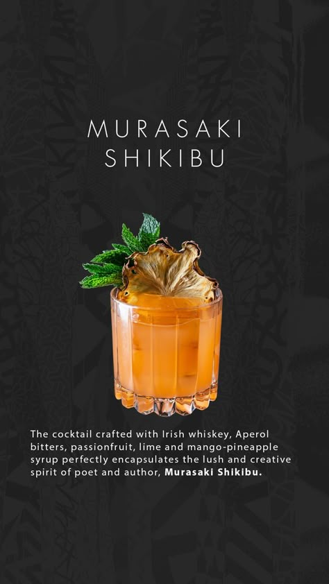 In honor of Women’s History Month (March 2022), TAO Asian Bistro & Lounge will offer a specialty cocktail inspired by one of history’s most remarkable and accomplished woman - Murasaki Shikib. This cocktail will be offered at every TAO Asian Bistro location across the country, in addition to the Mohegan Sun location. TAO will be honoring women everywhere by donating one dollar from every cocktail purchased to local charities supporting women’s empowerment. Asian Cocktails Recipes, Asian Inspired Cocktails, Asian Cocktails, Best Martini Recipes, Murasaki Shikibu, Mixology Recipes, Bartender Drinks Recipes, Asian Bistro, Pineapple Syrup