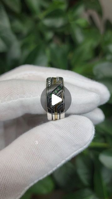 Miles Zellner (McDonald) on Instagram: "I'm really stoked on this ring design! Finally something technical that could be considered a men's wedding band. 

3 tsavorite garnet and 6 diamonds in this .935 argentium silver and 22k gold ring. 

Size 10, can be resized for a fee." 22k Gold Ring, Tsavorite Garnet, Argentium Silver, 22k Gold, Mens Wedding Bands, Ring Designs, Gold Ring, Wedding Band, Garnet