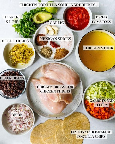 Chicken Tortilla Soup Ingredients! Chicken Tortilla Soup Instant Pot, Tortilla Soup Instant Pot, The Best Chicken Tortilla Soup, Best Chicken Tortilla Soup, Healthy Chicken Tortilla Soup, Soup Instant Pot, Chicken Tortillas Soups Recipe, Homemade Tortilla Chips, Chicken And Veggies