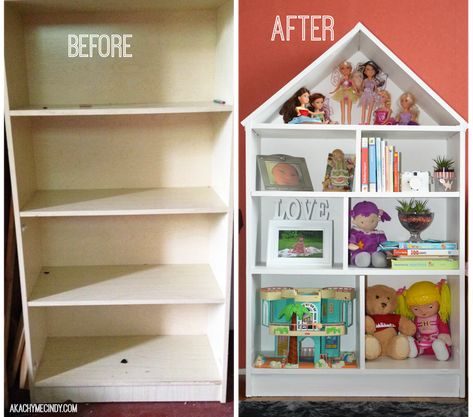 Diy Dollhouse Bookcase, House Bookcase, Alternative Furniture, Dollhouse Bookshelf, Dollhouse Bookcase, Kids Doll House, Diy Barbie House, Old Bookcase, Doll Furniture Diy