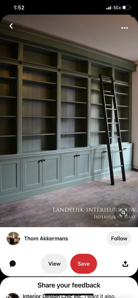 Floor To Ceiling Bookshelves, Painted Bookshelves, Office Built Ins, Home Bar Rooms, Living Room Built Ins, Cool Bookshelves, Library Ladder, Library Inspiration, Bookshelves In Living Room