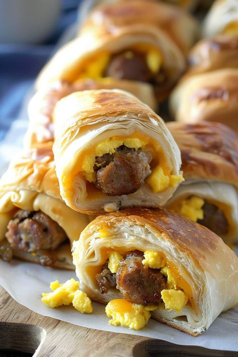 Sausage Link Recipes Breakfast, Sausage Link Breakfast Ideas, Breakfast Sausage Links Recipes, Cheese Scrambled Eggs, Breakfast Sausage Links, Breakfast Crescent Rolls, Sausage Links, Crescent Dough, Breakfast Sausage