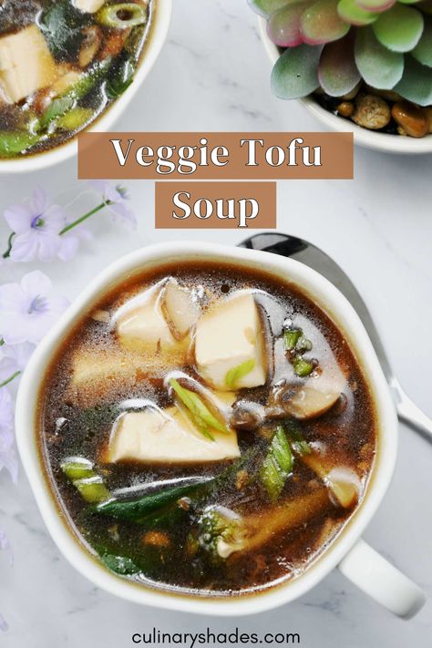 This warm and comforting vegetable and tofu soup is perfect for chilly days. Packed with veggies and soft tofu, it’s a simple comfort food for any season Tofu Broth Soup, Tofu Vegetable Soup, Tofu Soups, Tofu Soup Recipes, Soft Tofu Recipes, Vegetable Soup Vegan, Clean Soups, Soup Comfort, Vegan Vegetable Soup