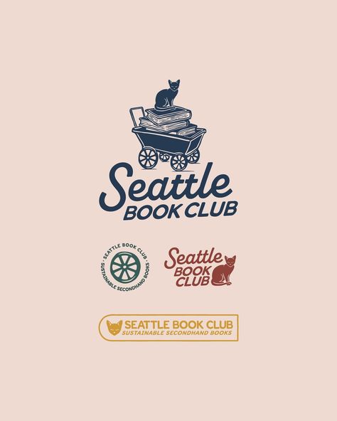 Look what we made! 🫶 Sam @TheSeattleBookClub hired me to design their visual brand identity, and we are both so happy with the final result. Seattle Book Club collects and resells used, well-loved, and vintage books, all while championing sustainability and community. 📚✨ I’ll be sharing more from this project later on, but for now swipe through to see the logos, alternate marks, and bookmark designs —all custom made with so much love. Book Club Graphic, Book Club Logos, Book Club Branding, Social Club Branding, Art Club Logo, Book Club Logo, Seattle Logo, College Club, Club Branding