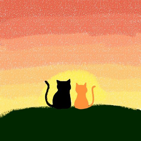 Mini Canvas Cat Painting, Sunset Aesthetic Painting Easy, Easy Romantic Painting Ideas, Sunset Drawing Aesthetic, Mini Cat Painting, Kitty Paintings Easy, Cat Aesthetic Painting, Sunset Easy Drawing, Easy Cat Painting Ideas On Canvas