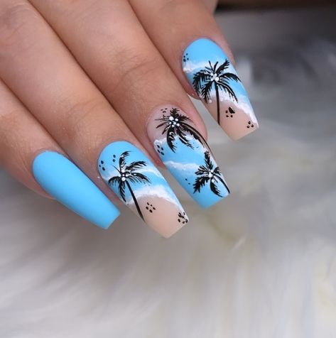 Maldives Nails Design, Cubs Nails, Nail Art Tropical, Tropical Nail Designs, Palm Nails, Summer Nails 2024, Cruise Nails, Beach Nail Art, Unghie Nail Art