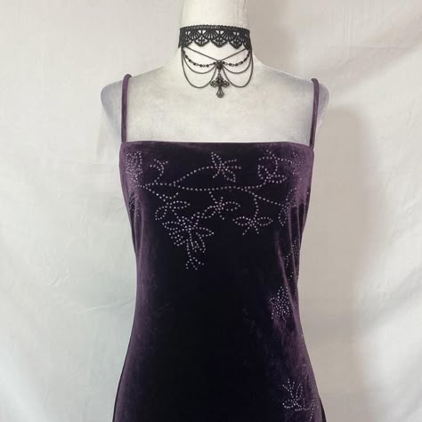 vintage 90s whimsigoth velvet dress vintage 1990’s... - Depop Whimsigoth Outfits Purple, Purple Gothic Dress, Dark Purple Prom Dress, Purple Whimsigoth, Swamp Fairy, 90s Velvet Dress, Whimsigoth Velvet, Whimsigoth Dress, Closet Vision Board