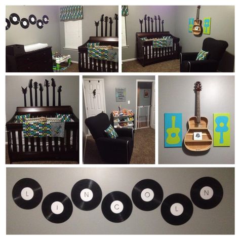 Lincoln's Guitar/Rock-in-Roll Themed Nursery Guitar Nursery, Music Themed Nursery, Rock And Roll Room, Music Nursery, Country Baby Boy, Baby Boy Nursery Themes, Trendy Baby Nursery, Baby Room Design, Star Nursery