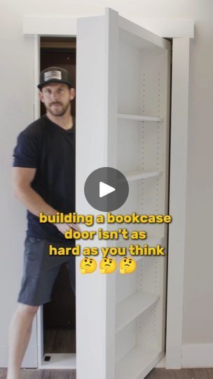 Hidden Door Bookcase Murphy Door, Door With Shelves Diy, Diy Murphy Door, Secret Door Bookshelf, Diy Bookshelf Door, Bookcase Door Diy, Hidden Bookshelf Door, Hidden Doorway, Hidden Bookcase