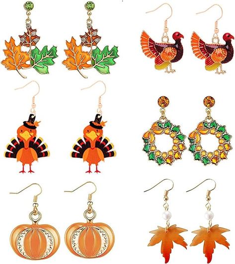 Turkey Maple Leaf Pumpkin Dangle Earrings Autumn Earrings Set Holiday Gifts Thanksgiving Earrings, Leaf Turkey, Leaf Pumpkin, Red Maple Leaf, Turkey Pumpkin, Autumn Earrings, Earrings Fall, Girls Fall, Red Maple