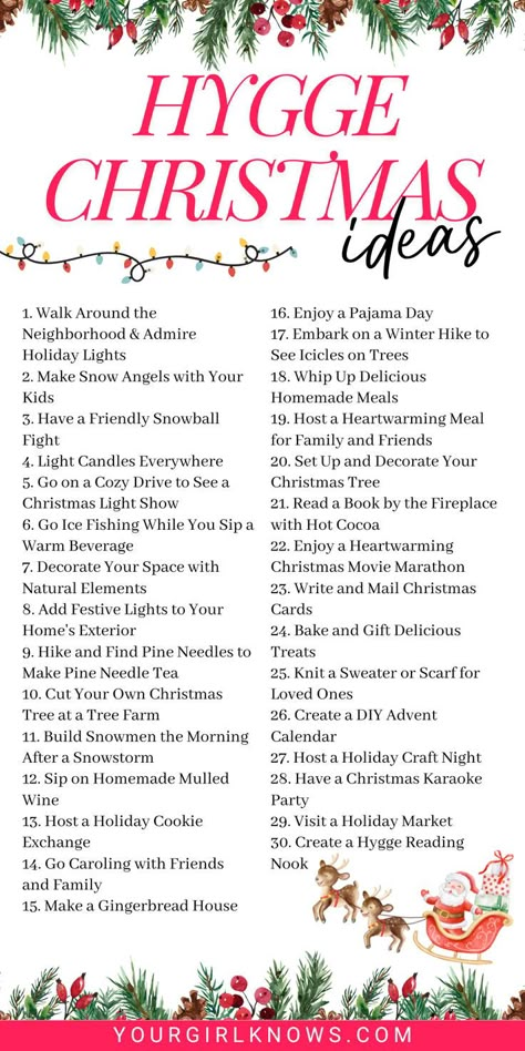 Embrace the cozy magic of the season with these hygge Christmas activities! Think warm blankets, twinkling lights, and hot cocoa by the fire. These simple yet heartwarming ideas will fill your holiday with comfort and joy. Get ready to create memories that wrap you in pure Christmas bliss! Christmas Staycation Ideas, Winter Hygge Ideas, Christmas Magic Aesthetic, Hygge Christmas Tree, Hygge Checklist, January Hygge, Holiday Decor Aesthetic, Hygge Christmas Decor, Hygge Activities