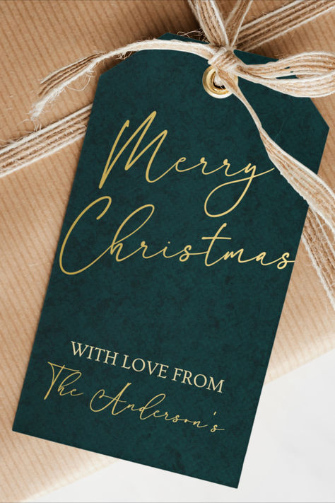 Add an elegant touch to your dark Christmas theme with these Editable Green Gold Merry Christmas Tags. Versatile and chic, instantly download and personalize for a sophisticated addition to your holiday gifts. Make your presents stand out at the Holiday Party with these minimal and elegant Christmas Favor Tags. Merry Christmas Elegant, Thanks Card Wedding, Christmas Card Elegant, Gold And Green Christmas, Deep Blue And Gold, Merry Christmas Tag, Xmas Market, Christmas Glam, Merry Christmas Tags