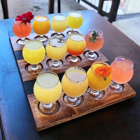 Mimosas Aesthetic, Mimosa Flight, Mexican Brunch, Flight Board, Spirit Drink, Charcuterie Inspiration, Bridal Bachelorette Party, Dream Aesthetic, Brunch Spots