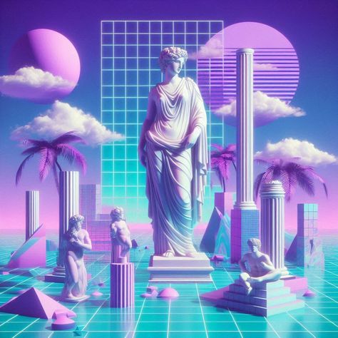 Vaporwave Bedroom Ideas, Vaporwave Web Design, Dreamwave Aesthetic, Vaporwave Room Aesthetic, Metaverse Aesthetic, Vapor Wave Aesthetic, Vaporwave Design, Vaporwave Room, Colourful Living Room Decor