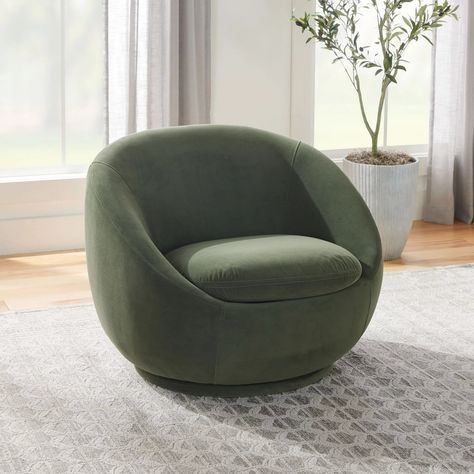 Better Homes & Gardens Mira Swivel Chair, Olive Velvet - Walmart.com Velvet Swivel Chair, Olive Velvet, Mid Century Accent Chair, Modern Swivel Chair, Modern Club Chair, Green Velvet Fabric, Fabric Accent Chair, Large Chair, Bed In Living Room