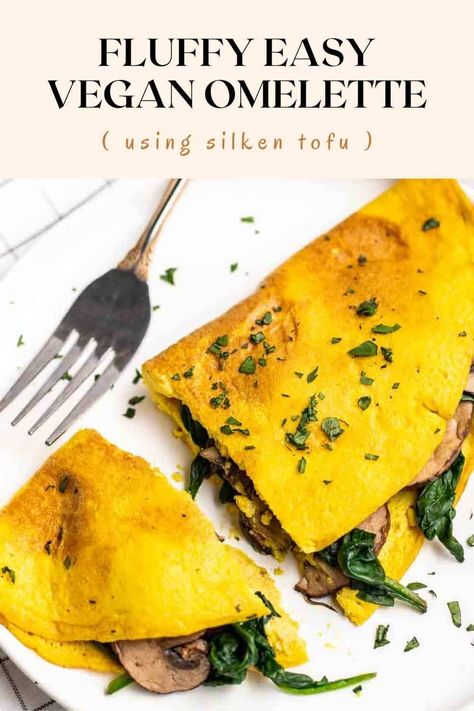 Vegan Silken Tofu Omelette Tofu Omelette Vegan, Silken Tofu Pancakes, Vegan Omelette Recipe, Vegan Silken Tofu Recipes, Vegan Low Calorie Recipes, Tofu Breakfast Recipes, Tofu Omelette, Tofu Ideas, Vegan Tofu Recipes