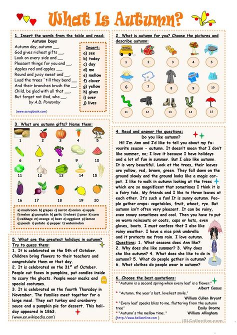 What is Autumn? - English ESL Worksheets for distance learning and physical classrooms Autumn Worksheet, Autumn Name, Rich Gifts, Fall Worksheets, English Club, Halloween Words, The Poem, English Activities, Comprehension Worksheets